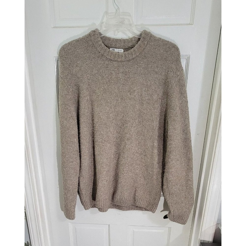 Zara Womens Light Brown Knit Pullover Sweater Long Sleeve Crew‎ Neck Size XL